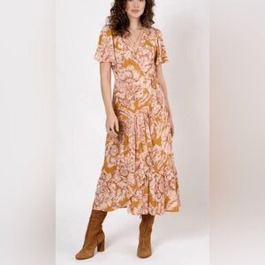 Band of the Free Dress XS Boho Floral Wrap Midi Ruffle Hem NWT
